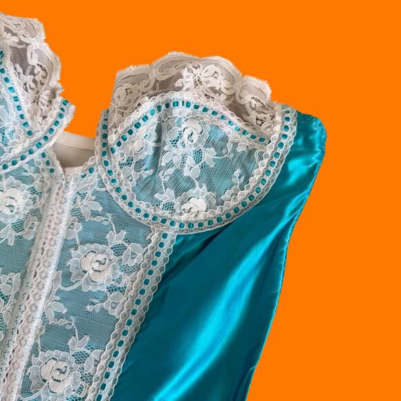 80's 90's blue and white satin lace corset bustier Size 34 - Picture 5 of 10